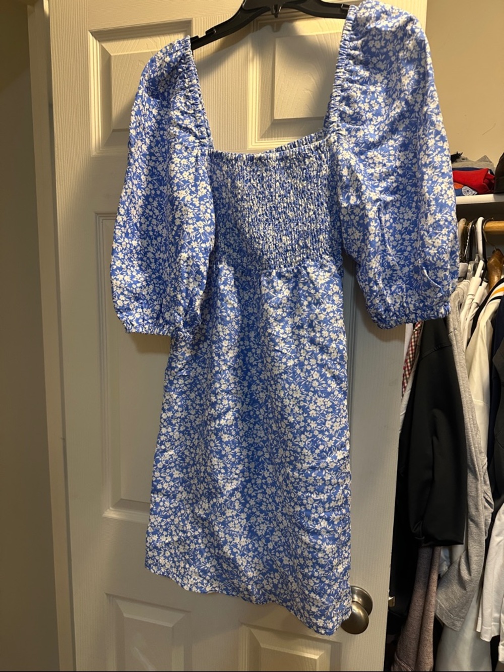 Tuckernuck Blue Floral Puff-Sleeve Smocked Mini Dress